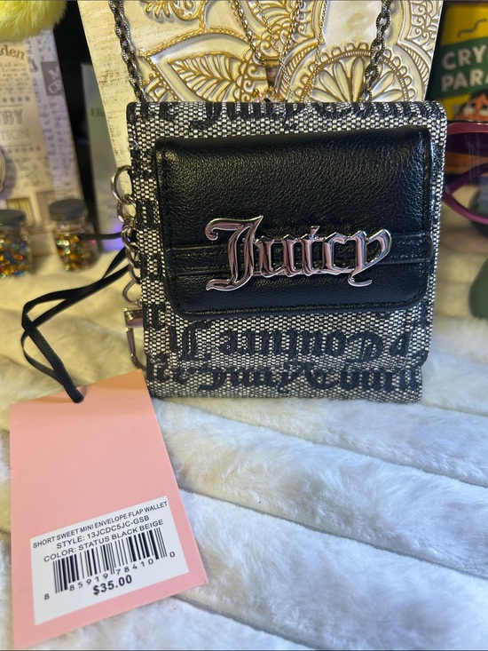 Juicy Couture Handbags - Juicy Couture Black and Beige Mini Envelope Chain Wallet